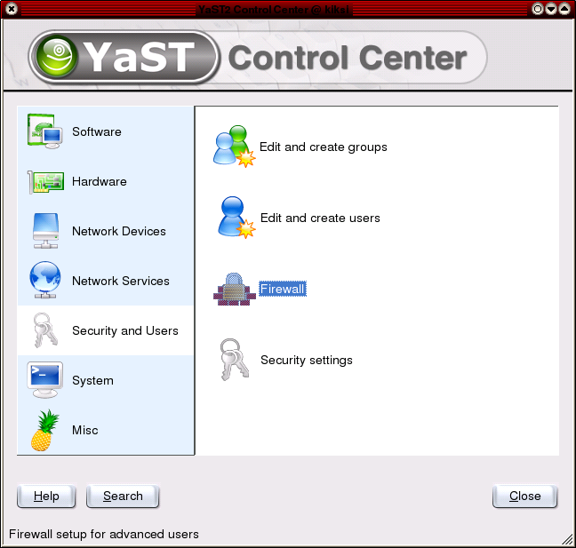 SUSEn palomuuri, aloitus