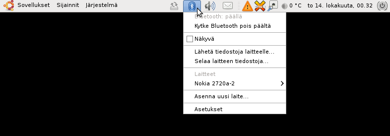 Bluetooth Gnome paneelissa.