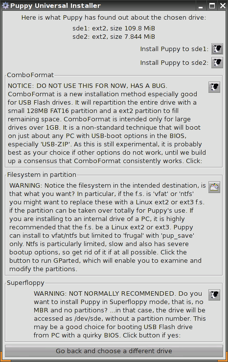 Osion valinta asennusta varten