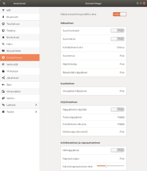 Tiedosto:Ubuntu 1804 esteettömyysasetukset.png